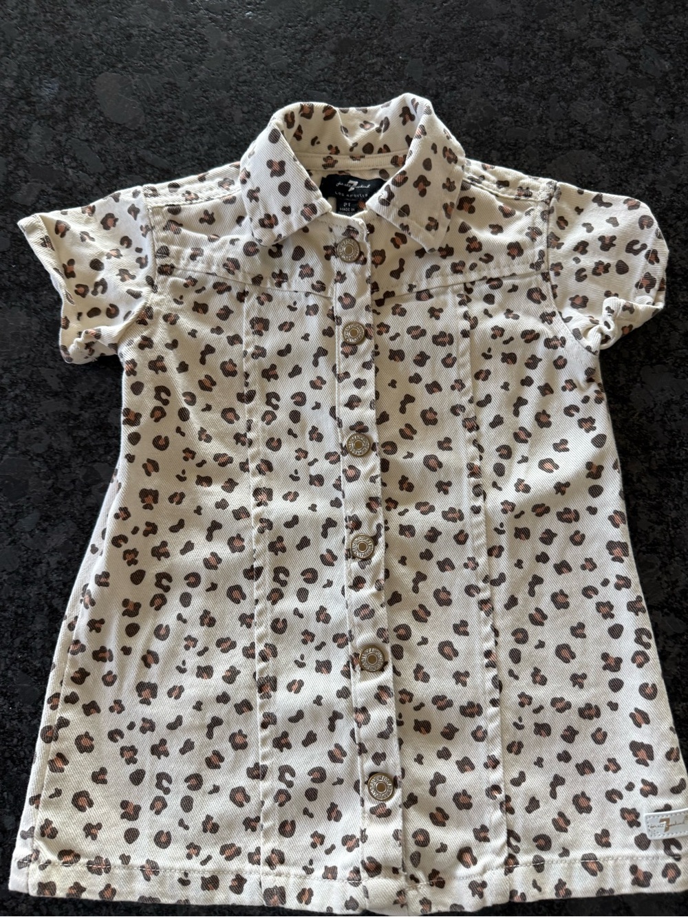 7 For All Mankind White Leopard Print Button-Down Girls Dress